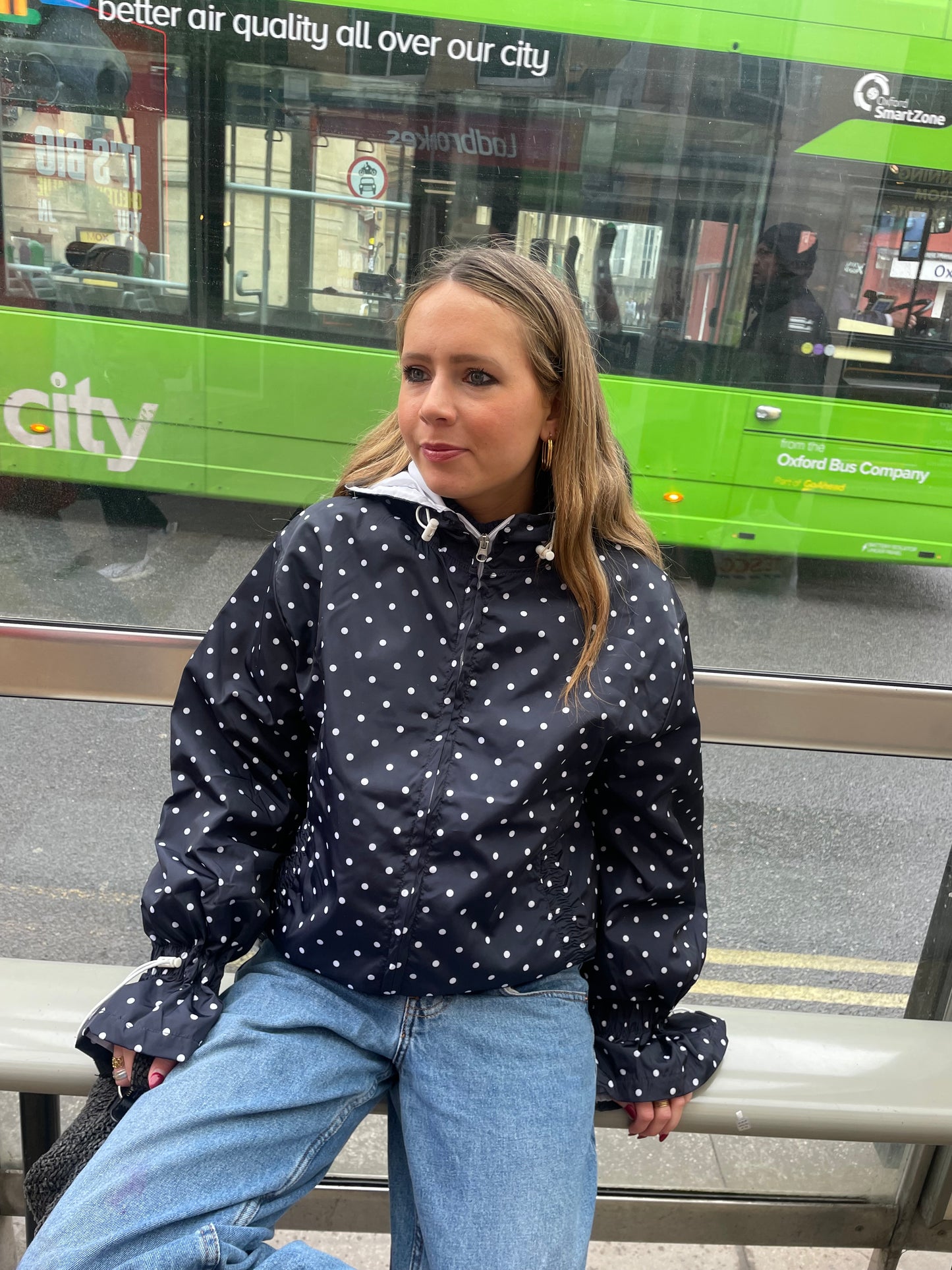 Navy & cream PolkaDot waterproof Windbreaker preorder