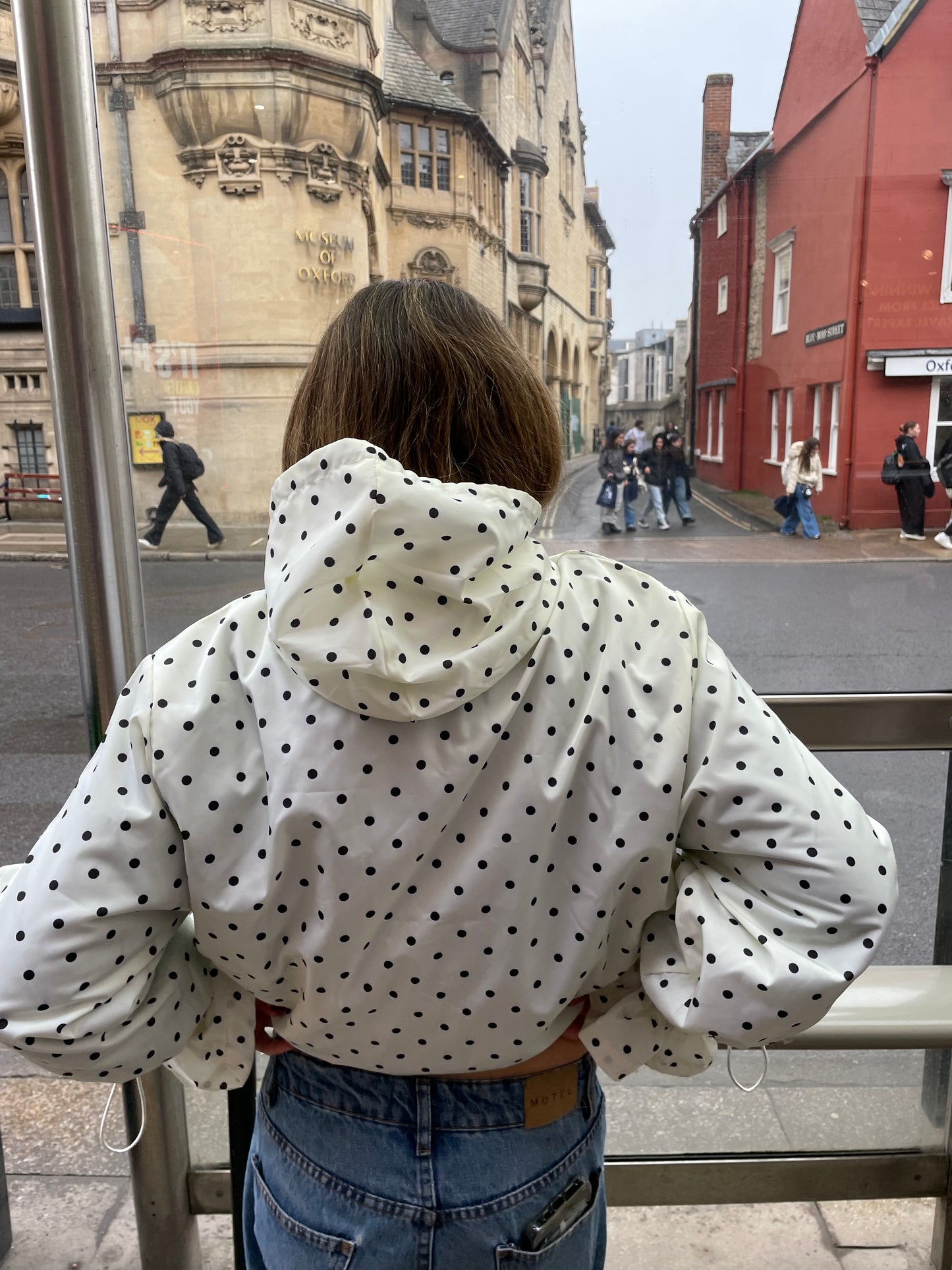 Cream & Navy PolkaDot waterproof windbreaker