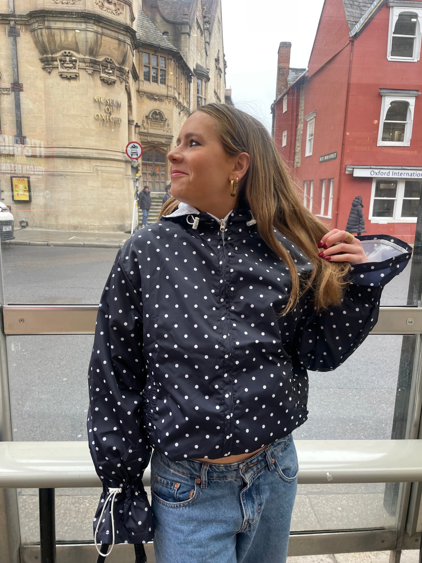 Navy & cream PolkaDot waterproof Windbreaker preorder