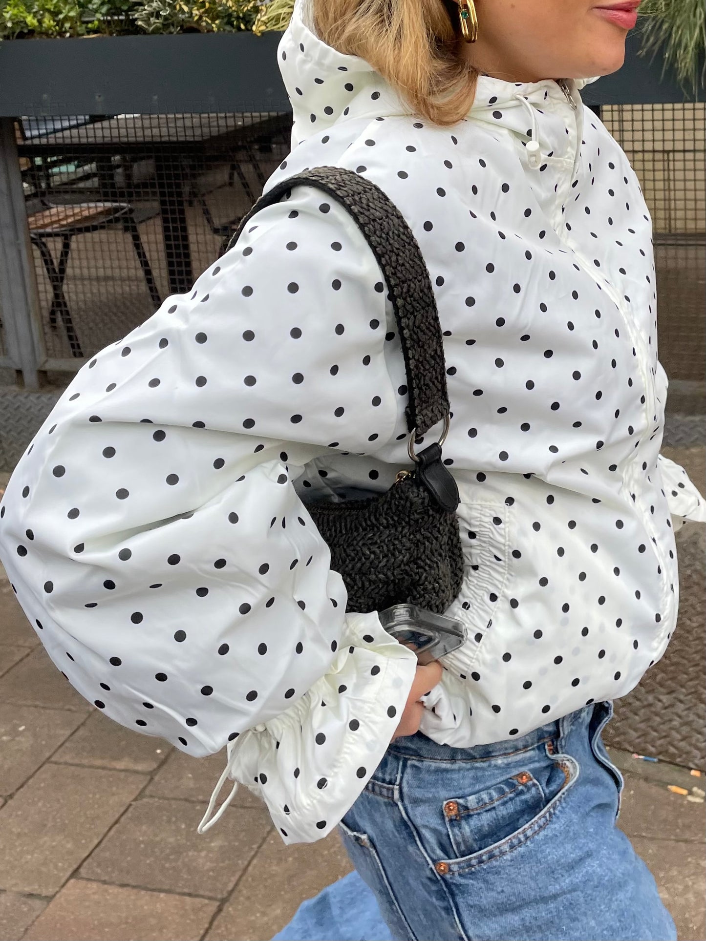 Cream & Navy PolkaDot waterproof windbreaker