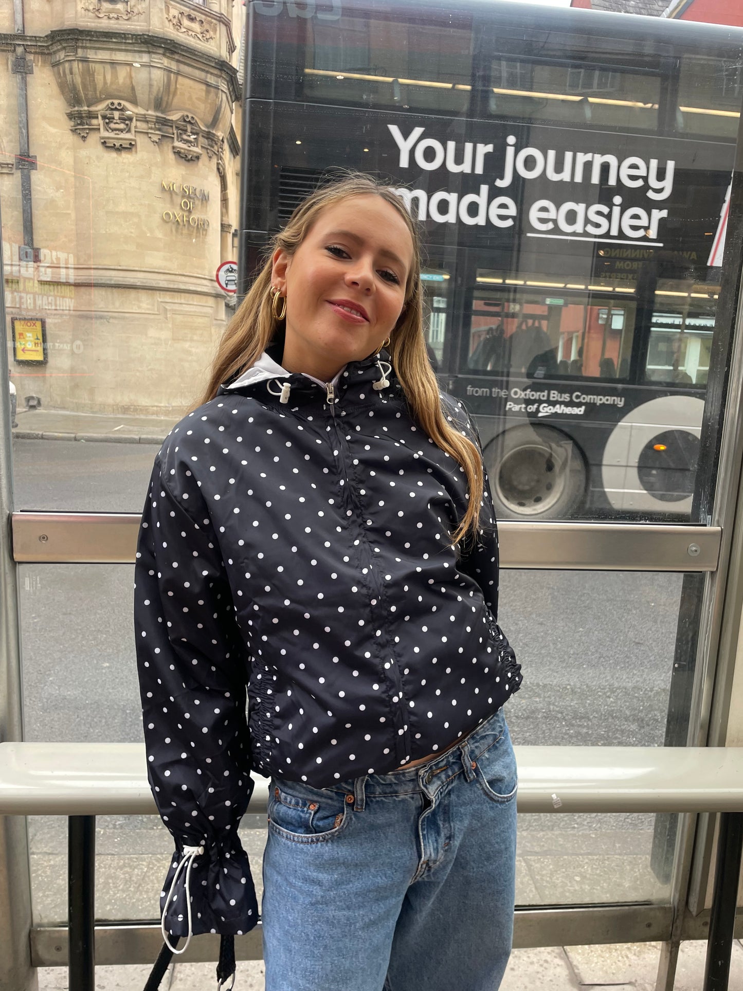 Navy & cream PolkaDot waterproof Windbreaker preorder