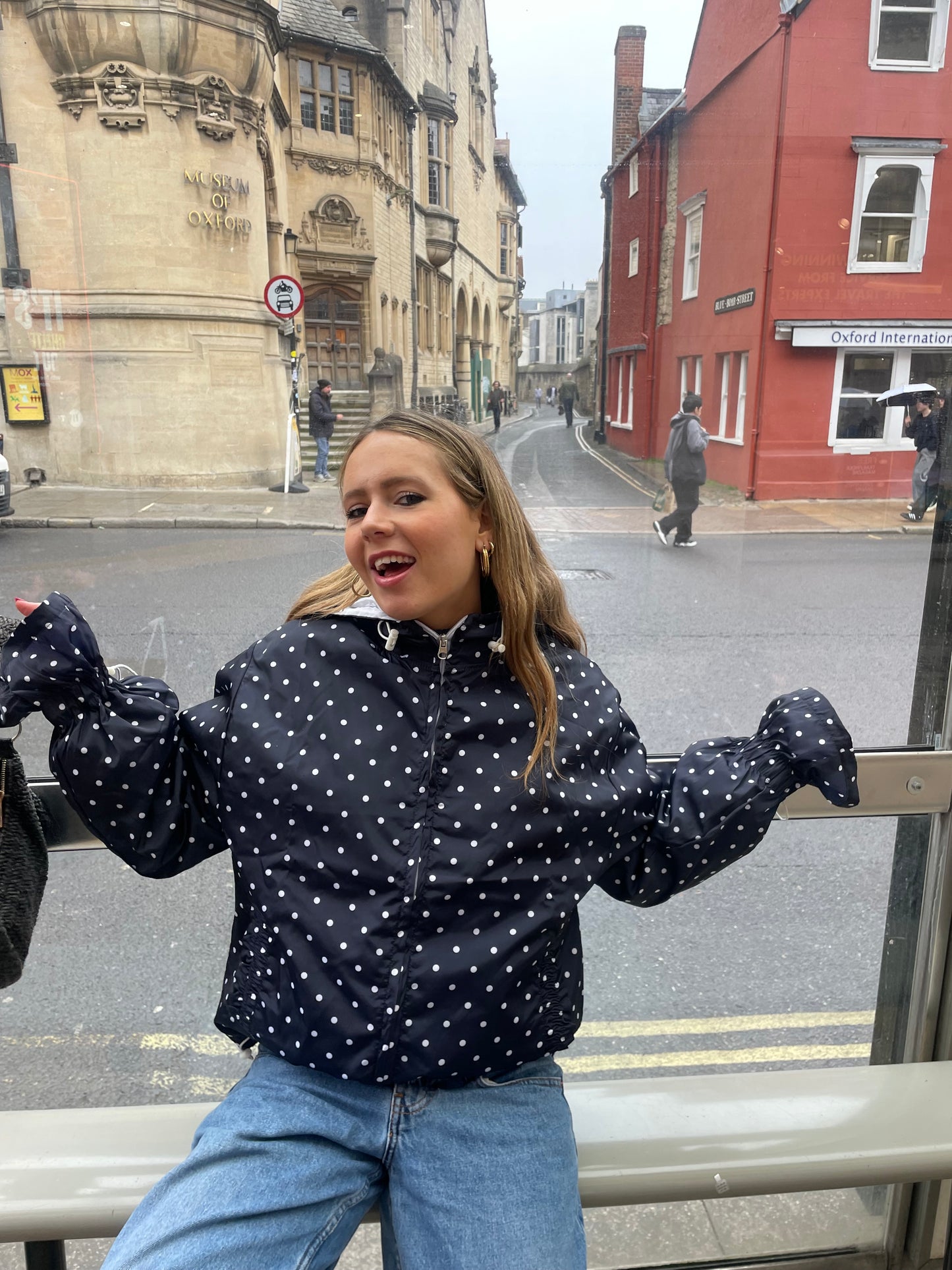 Navy & cream PolkaDot waterproof Windbreaker preorder