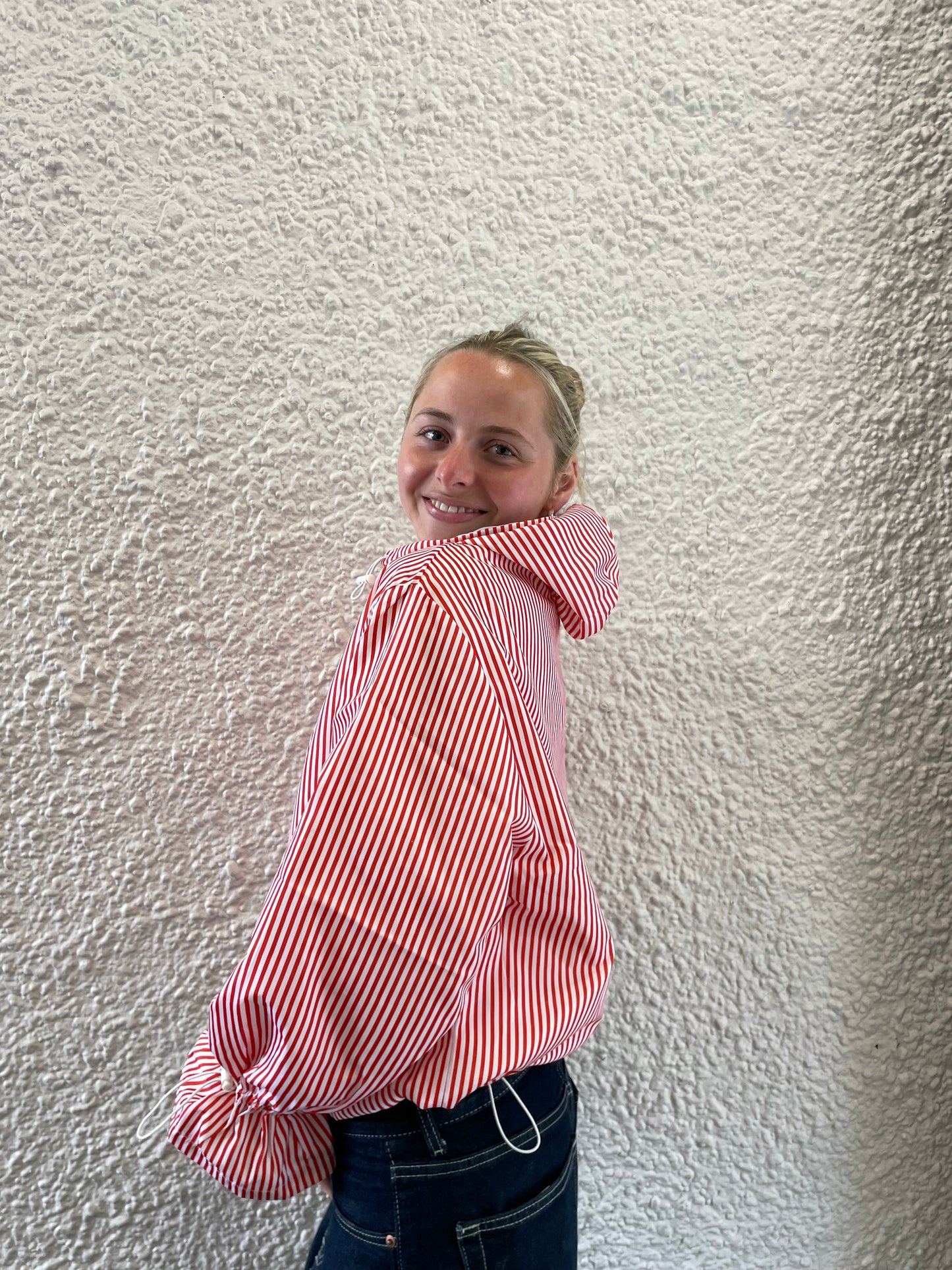 Candy-cane red flared waterproof Windbreaker