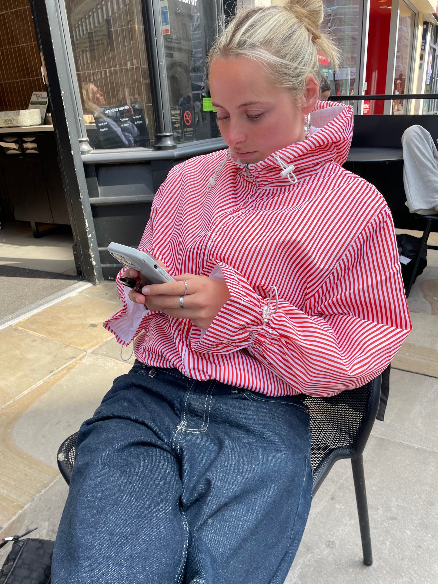 Candy-cane red flared waterproof Windbreaker