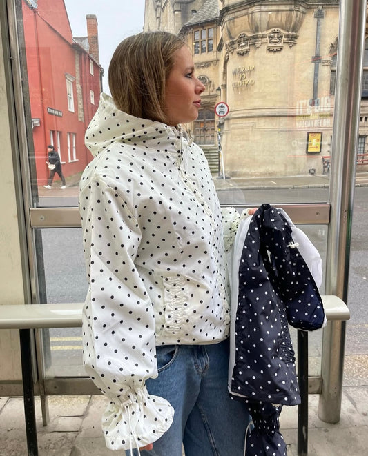 Cream & Navy PolkaDot waterproof windbreaker