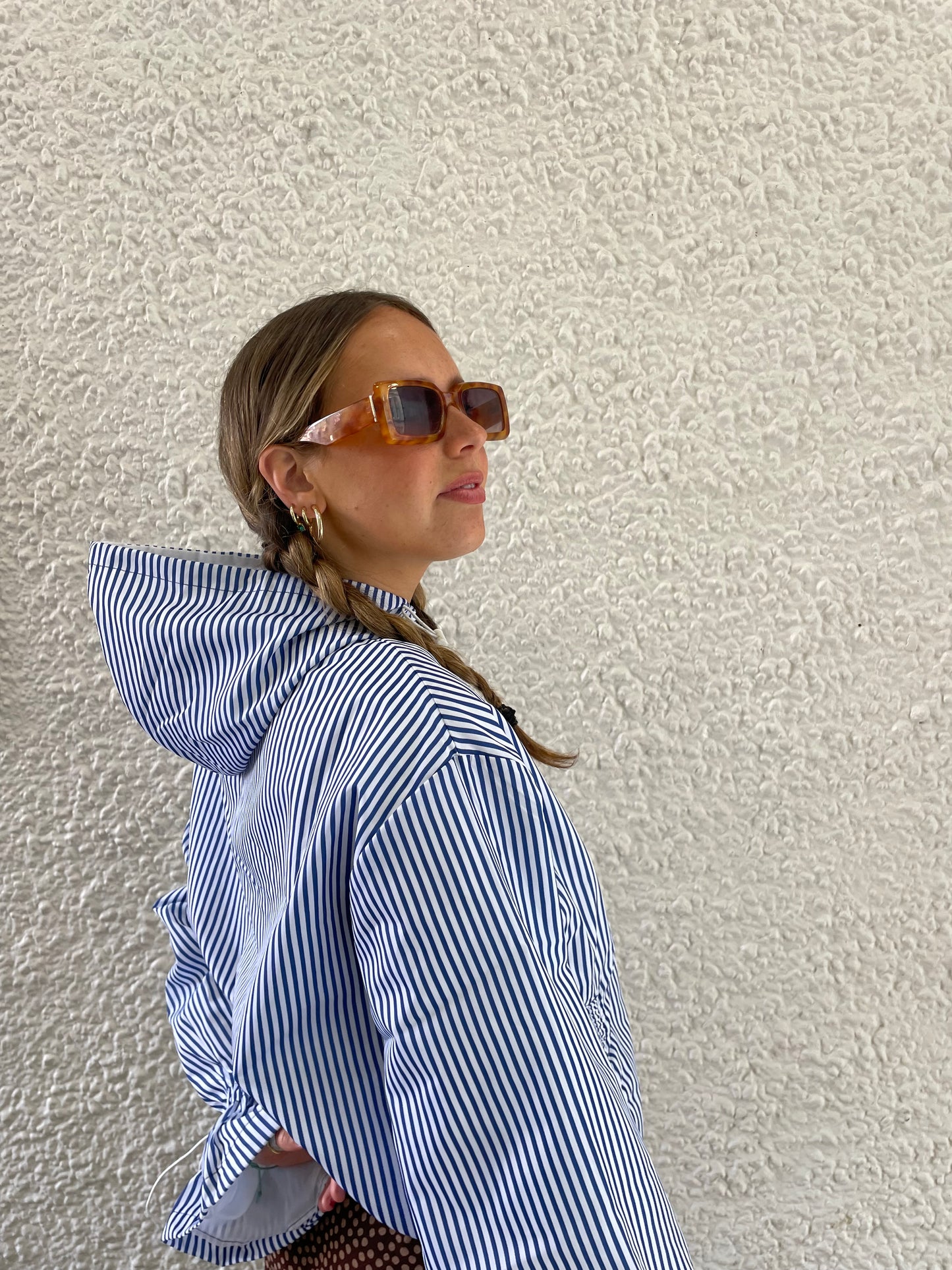 Candy-cane Blue flared waterproof windbreaker