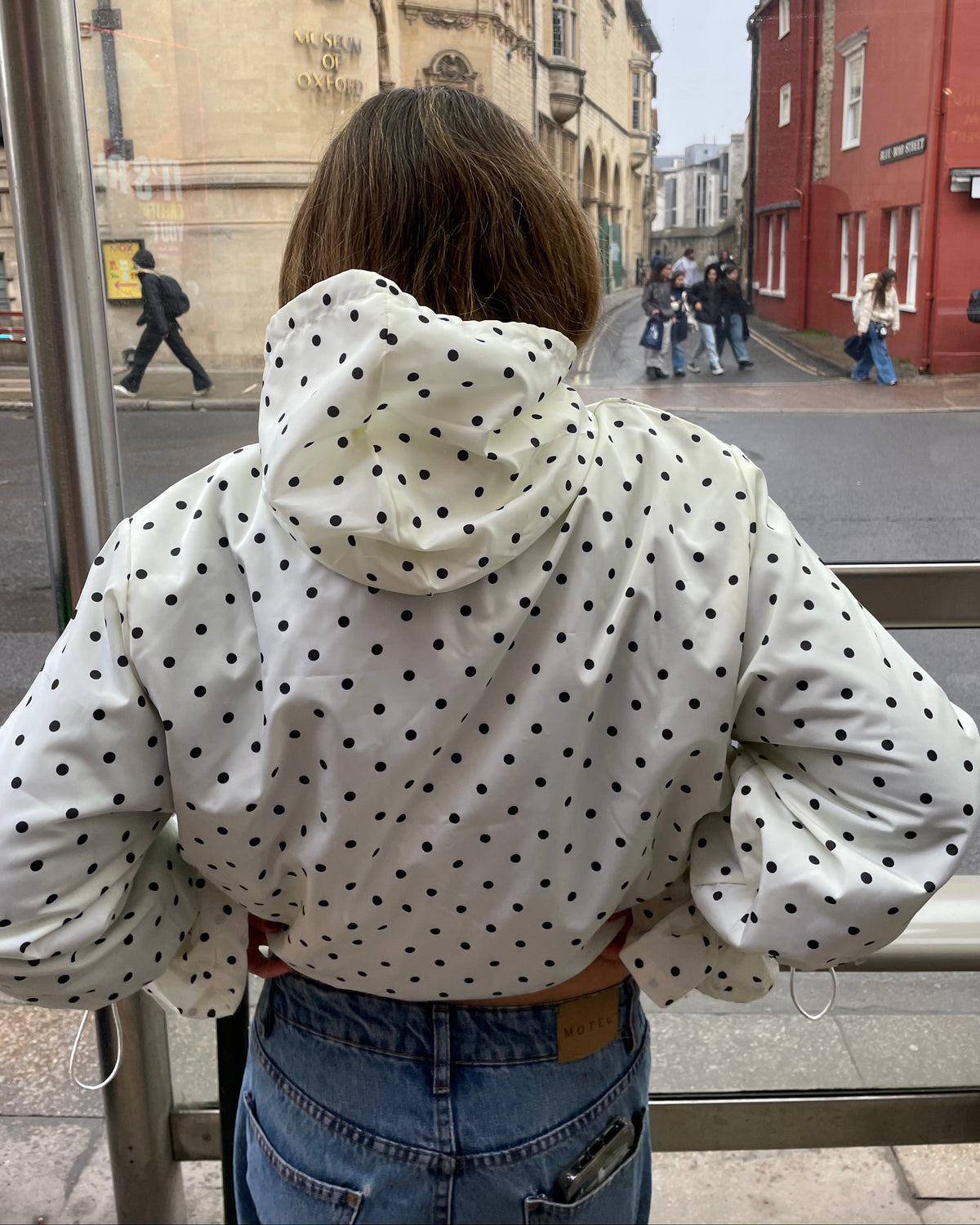 cream polka dot back